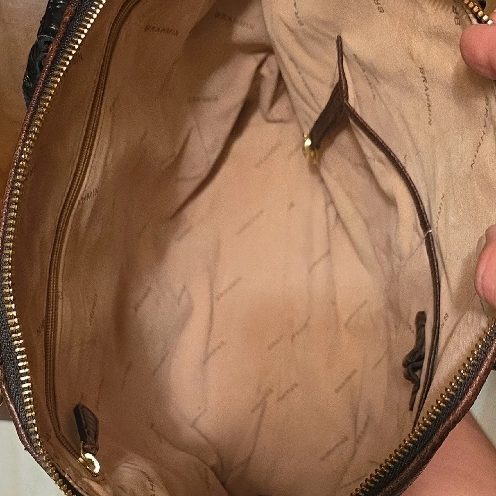 Brahmin Brown Pebbled Leather Satchel with Black Handles - Picture 12 of 16